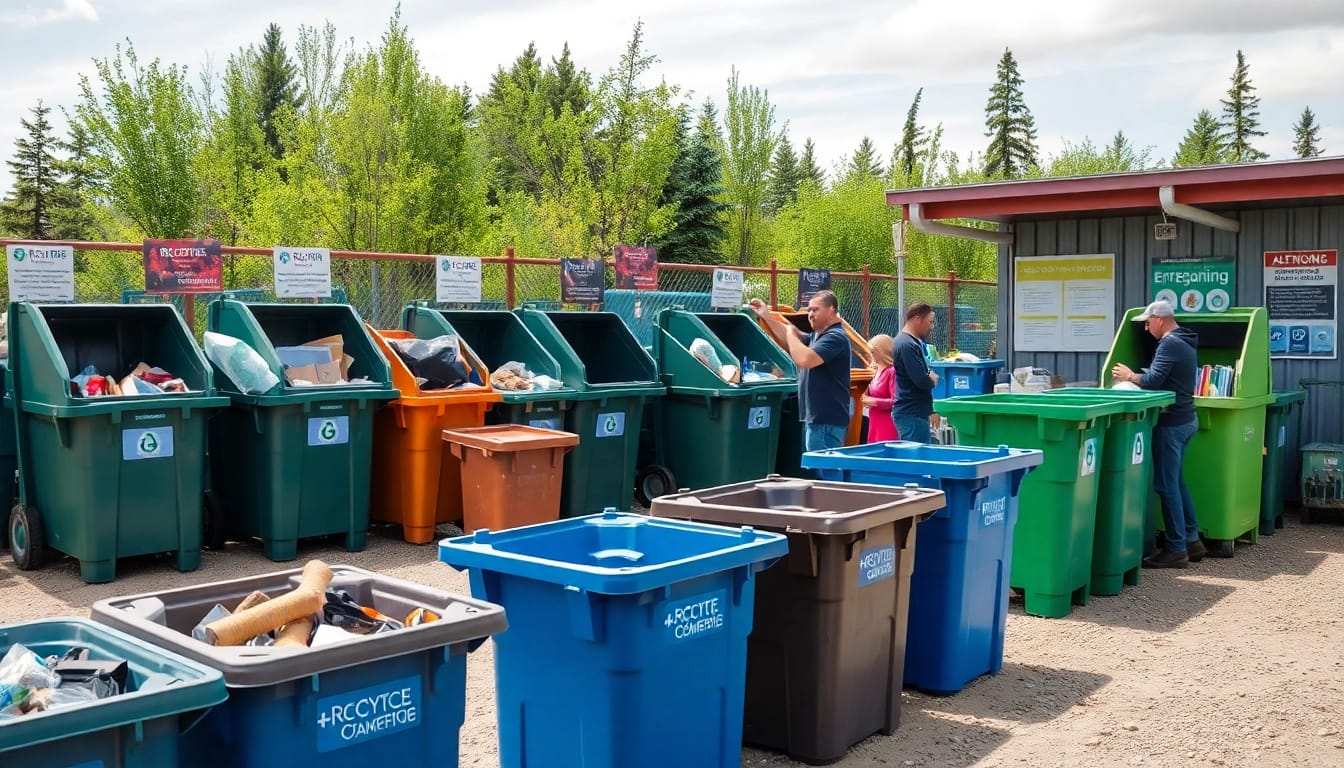 People sorting waste at the Bonnyville dump, emphasizing recycling efforts and community engagement.