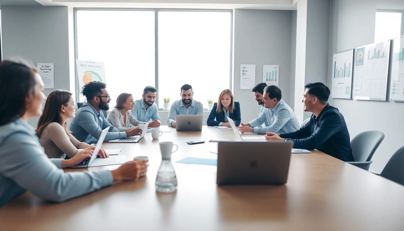 Team engaged in Proposal Writing and Management discussion around a conference table.