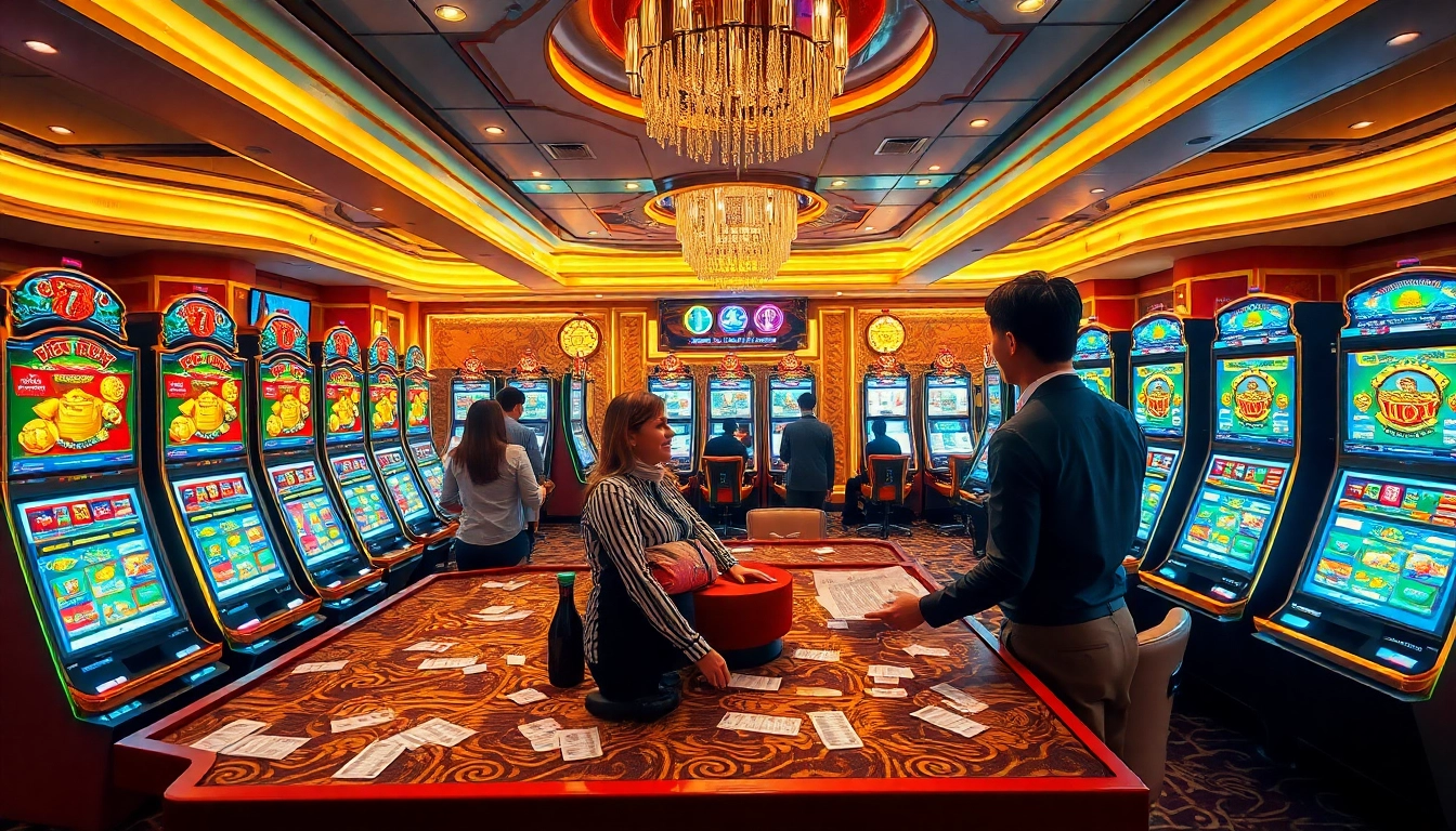 Engaging scene of players winning on link slot gacor machines in a vibrant casino atmosphere.