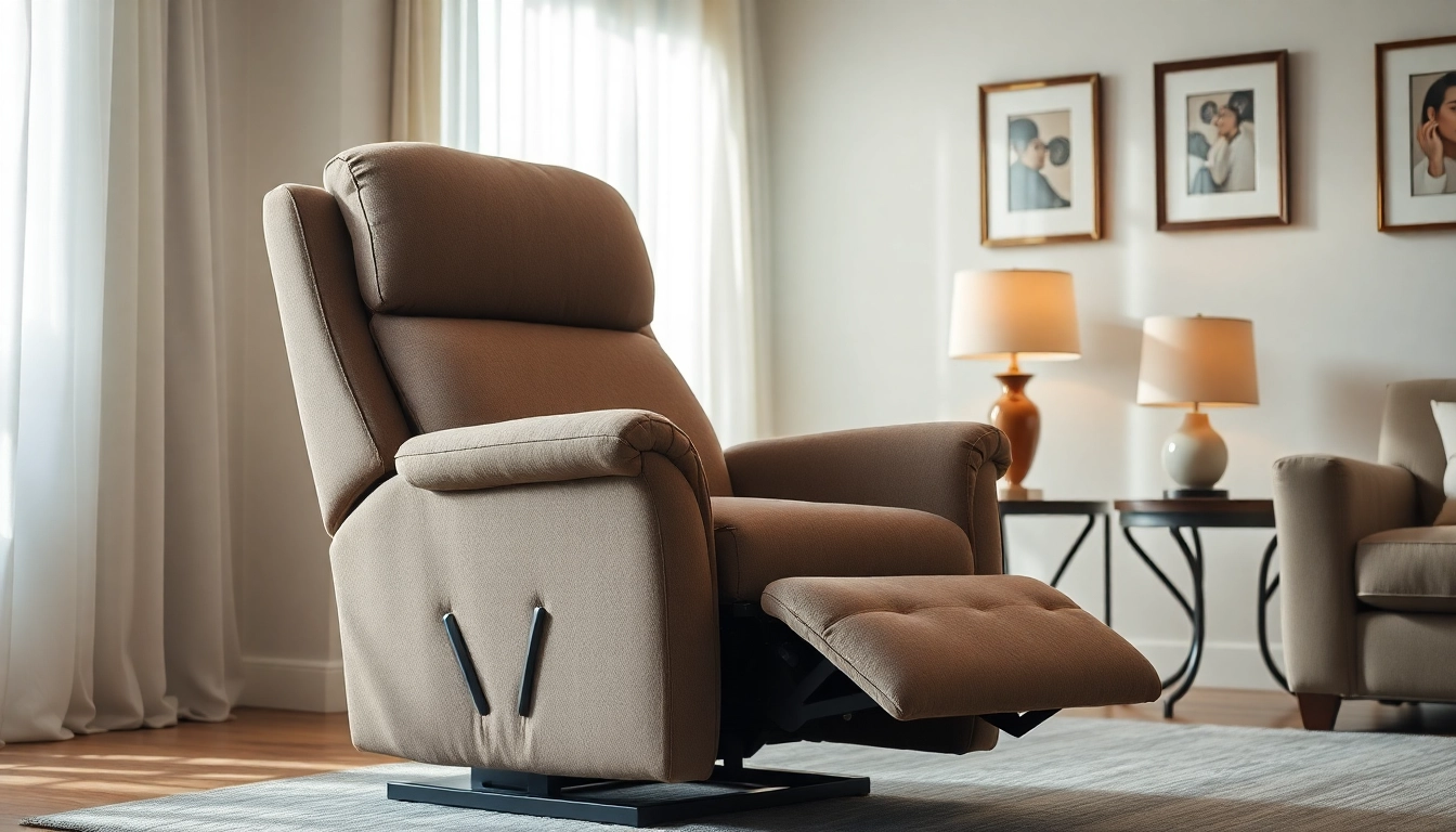 A tall man lift recliner positioned in a cozy living room, emphasizing comfort and support for larger individuals.