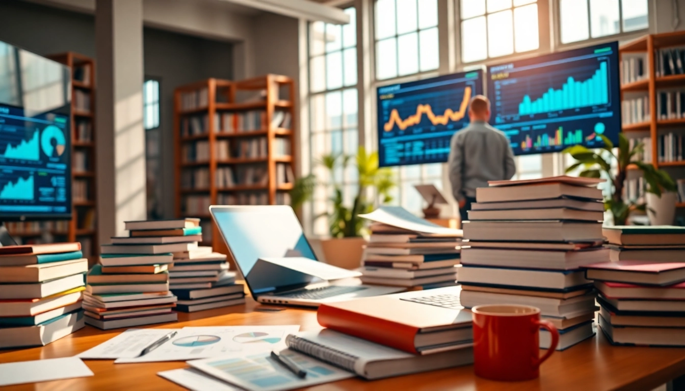 Researcher analyzing information in a bright professional workspace.