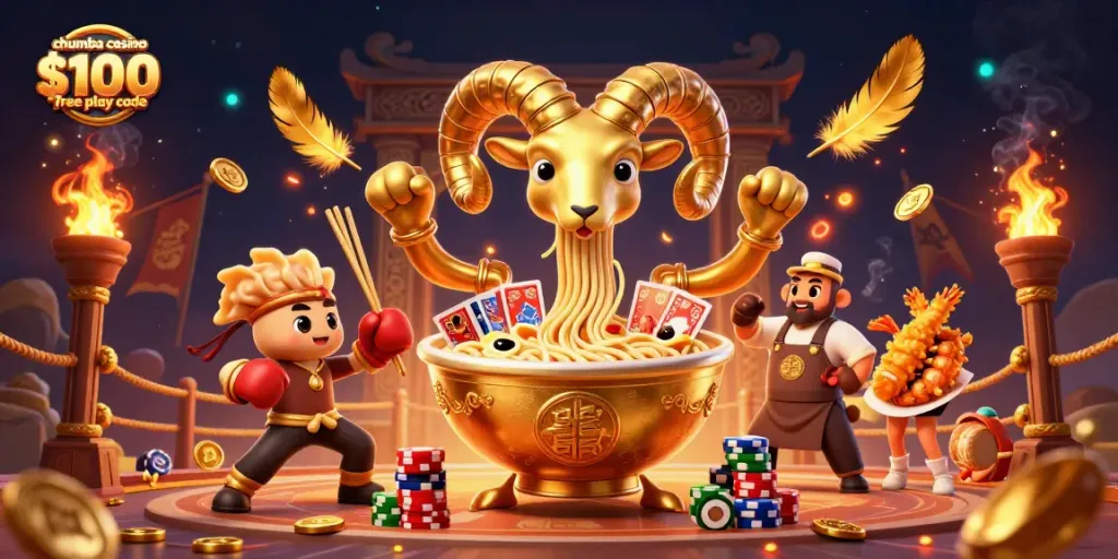 Engage with the chumba casino $100 free play code in a vibrant 3D casino illustration featuring unique characters.