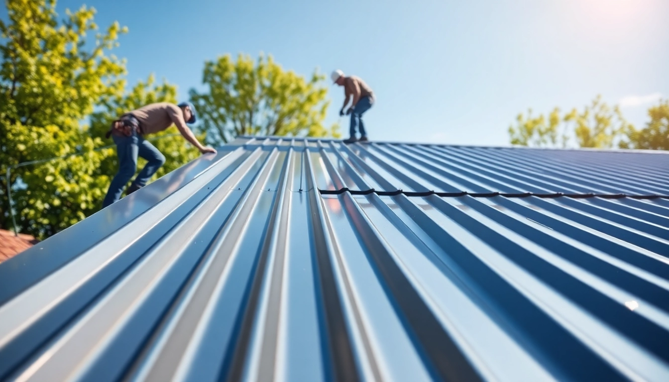 Installing metal roofing toronto with skilled workers on a sunny residential home.