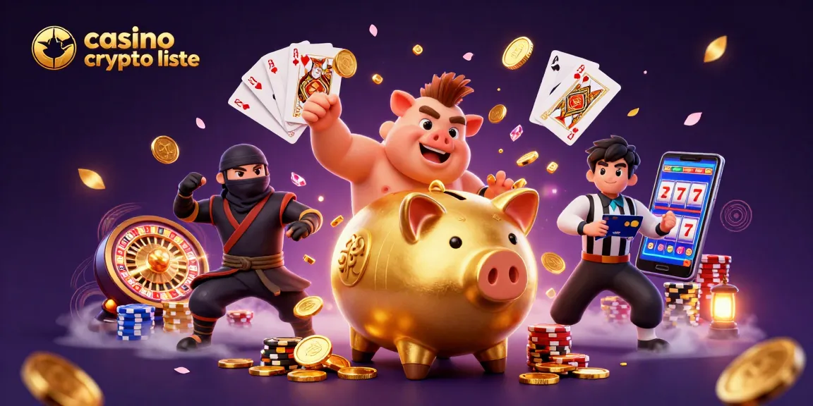 Une illustration 3D dynamique de "casino crypto liste" avec un sumo et un ninja dans un casino vibrant.