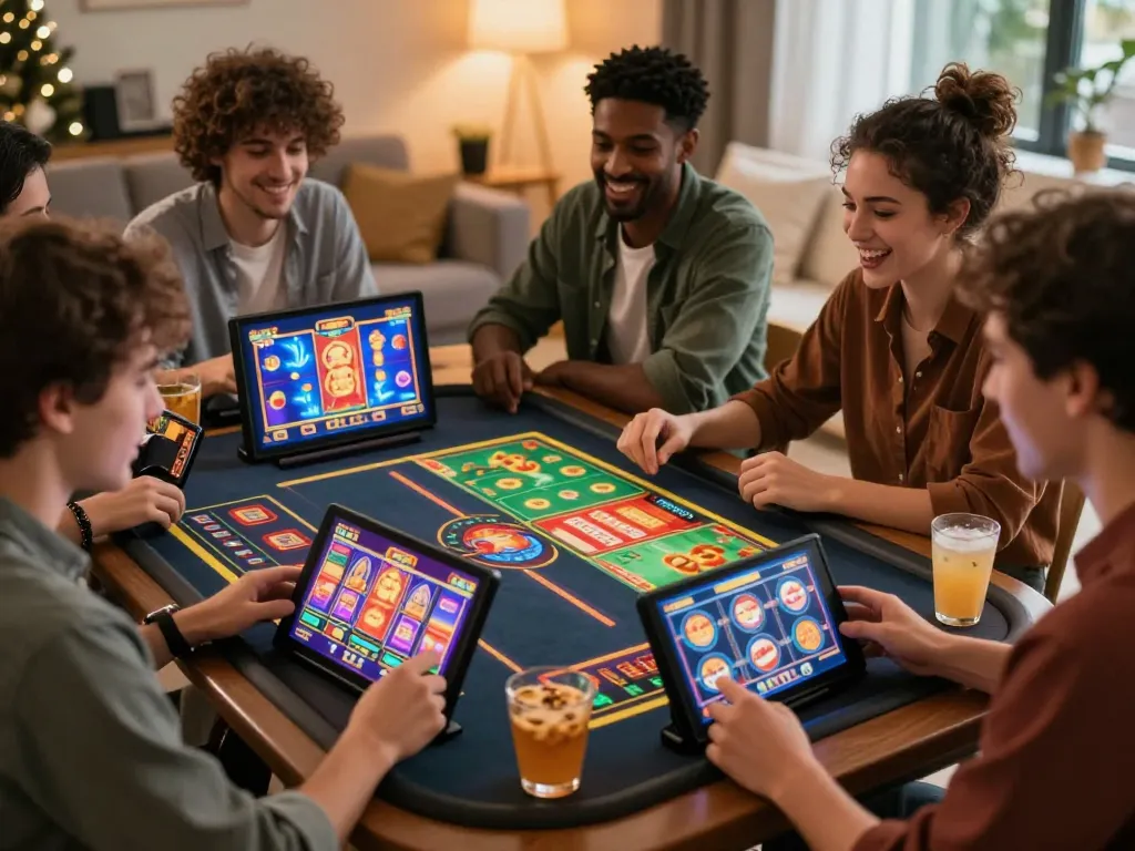 BAYITOTO players enjoying interactive slot games together in a lively setting.