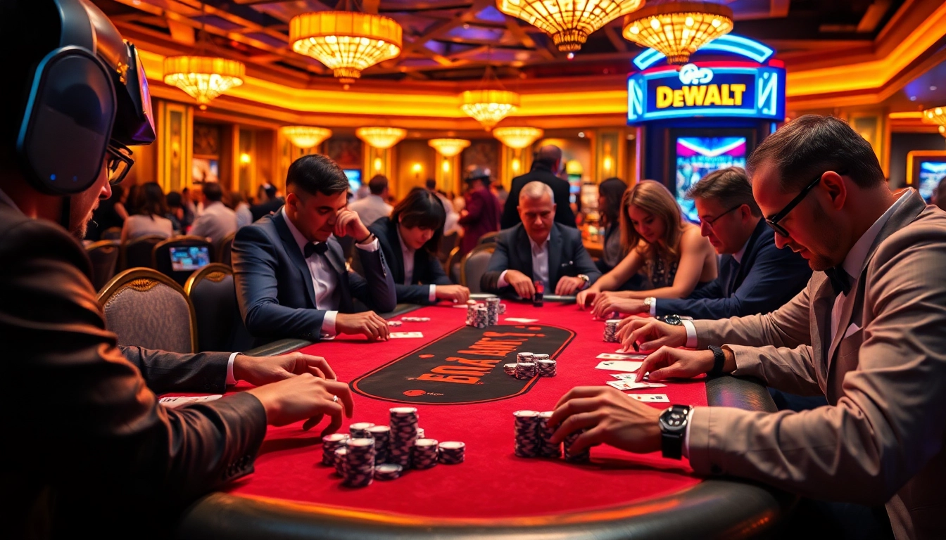 The DeWalt welding machine enhances the design elements of a high-stakes casino poker game, capturing the intensity and thrill of gameplay.