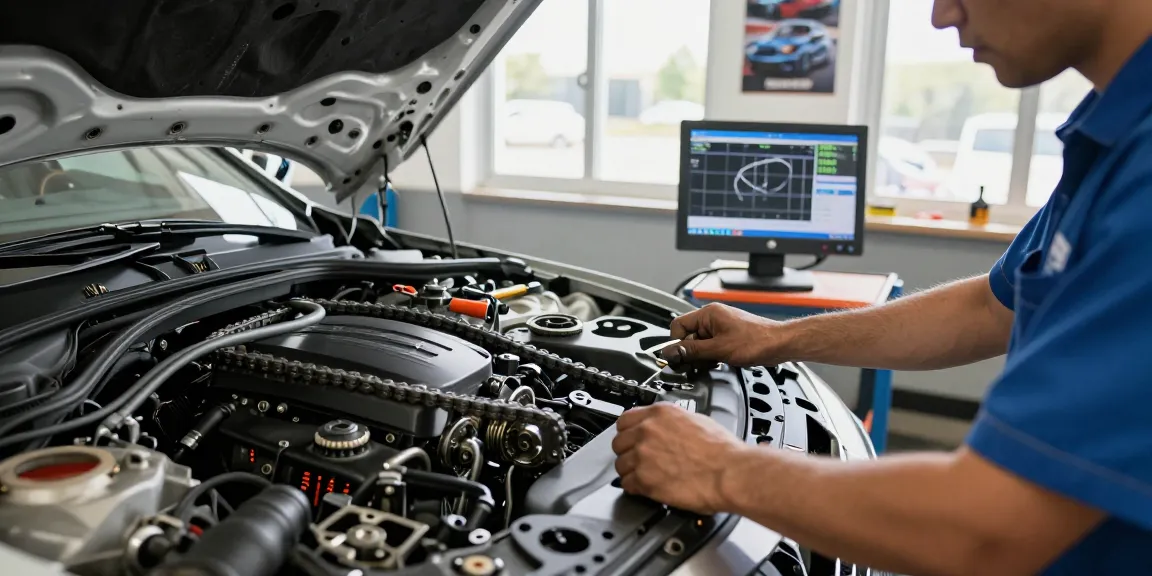 Professionelles Wechseln der BMW Steuerkette in einer gut ausgestatteten Werkstatt.