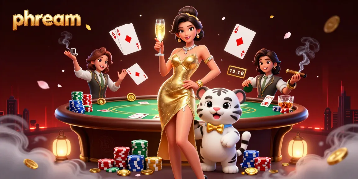Experience thrilling gaming with phdream in this vibrant casino scene featuring a glamorous setting and poker elements.