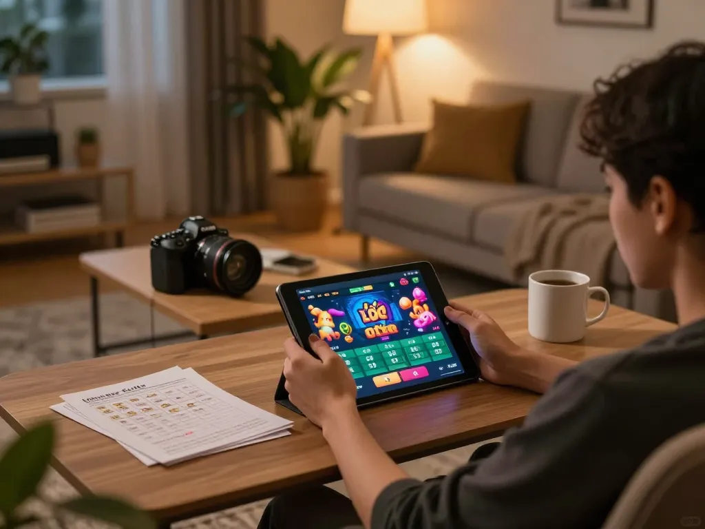 Lô đề online gaming session in a cozy home setting, showcasing responsible betting practices.