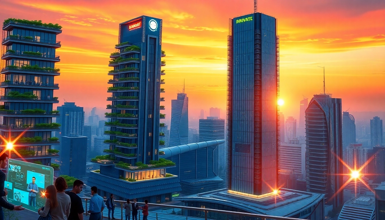 Visualize the innovative future at https://www.trilgameshproject.com with a bustling cityscape and vibrant sunset.