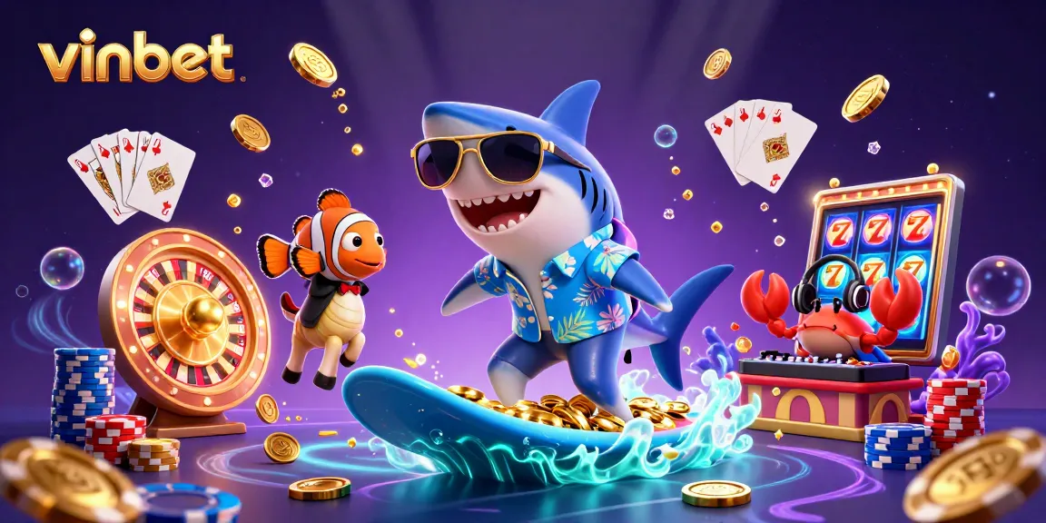 Win big at vinbet with a vibrant scene of fun undersea characters and casino elements