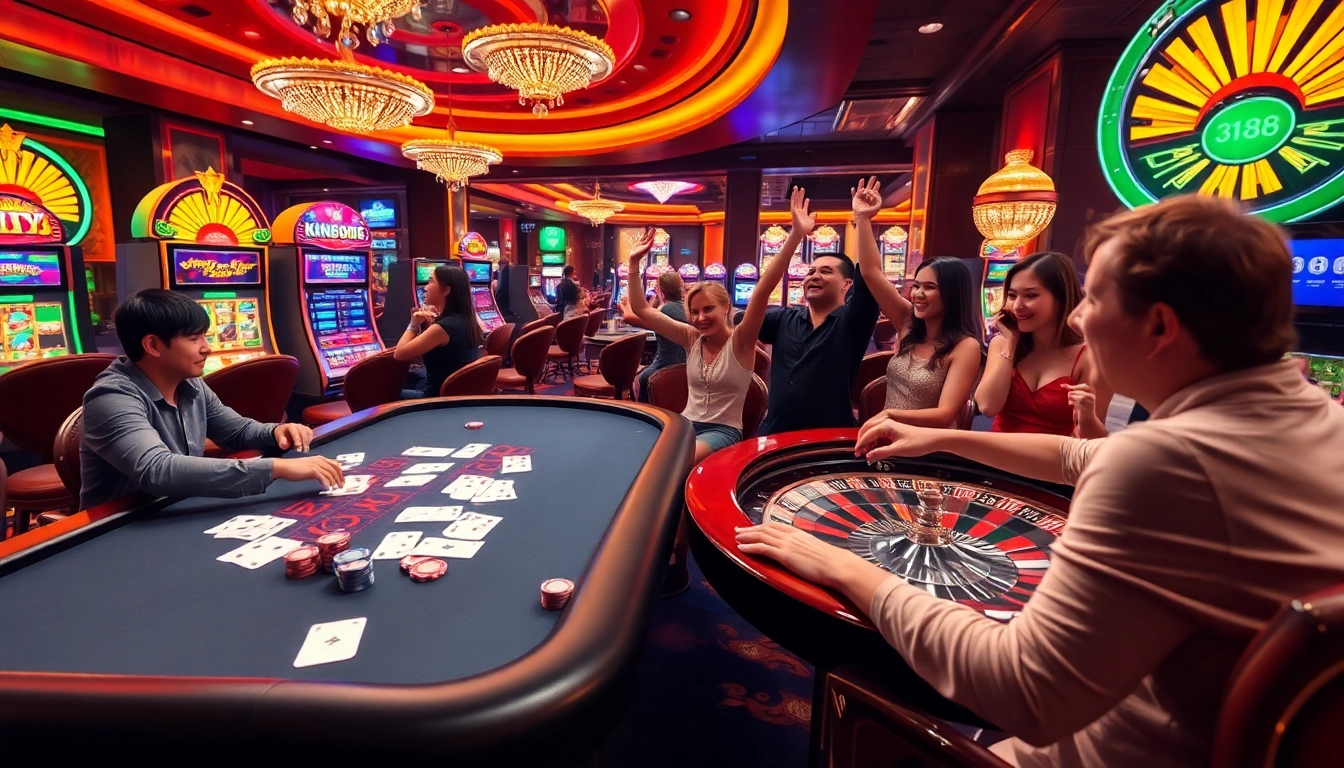 Players experiencing the excitement of gambling at king88's luxurious casino environment.