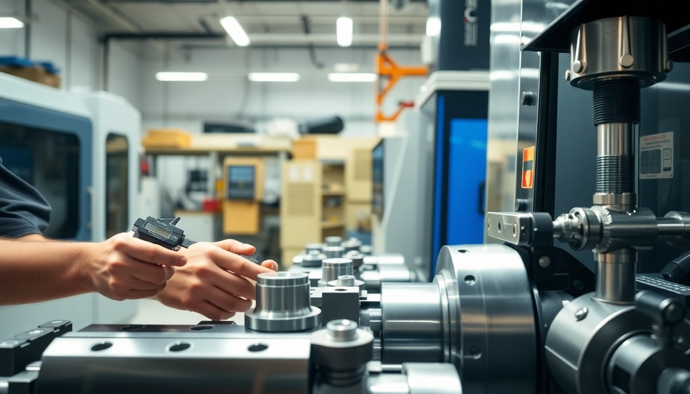 Showcase of a custom part manufacturer with skilled technician and precision equipment in action.