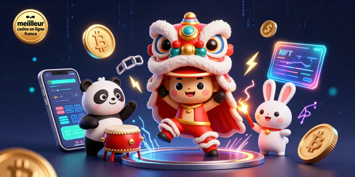 Jouez sur le meilleur casino en ligne France avec cette scène colorée de lion dansant et crypto-monnaies.