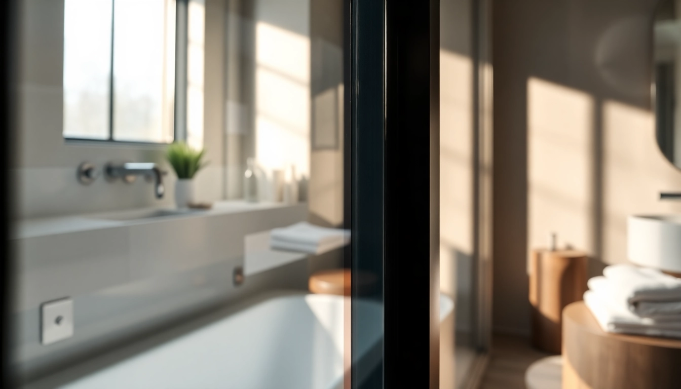 Showcase a black shower sliding door highlighting its elegant design and features.