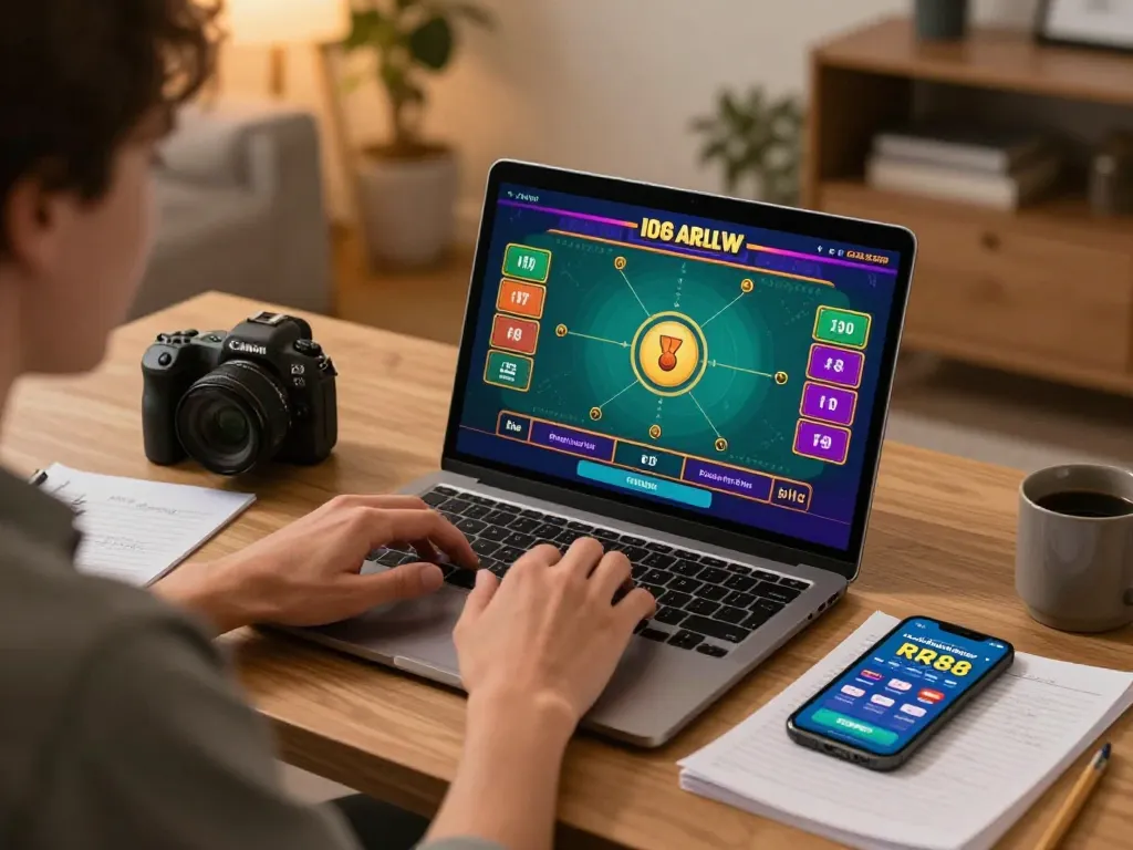 Player enjoying an RR88 live dealer game on a laptop with engaging strategies