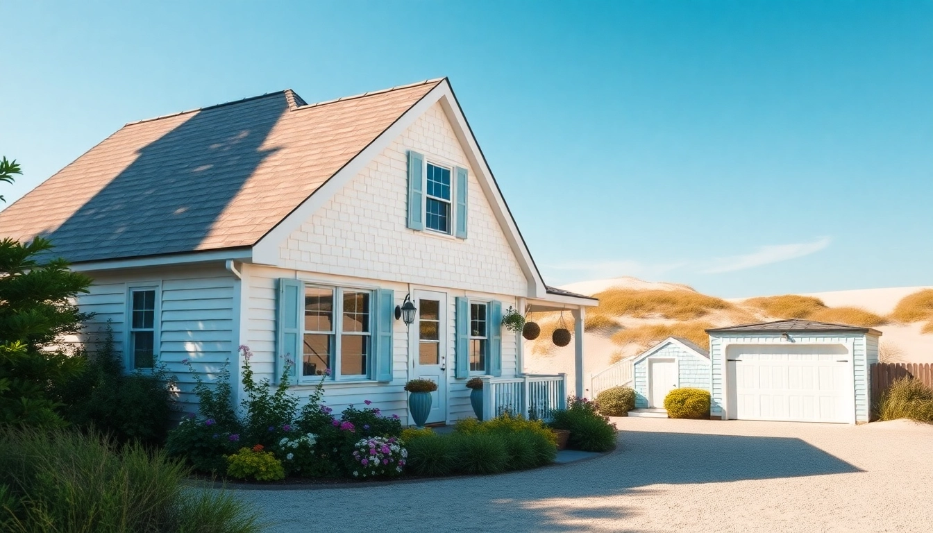 View of a beautiful cape cod home showcasing its attached garage and charming garden.