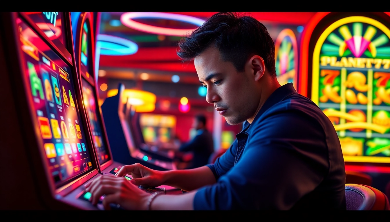 Main player enjoying the excitement of the PLANET77 game in a vibrant online gaming setting.