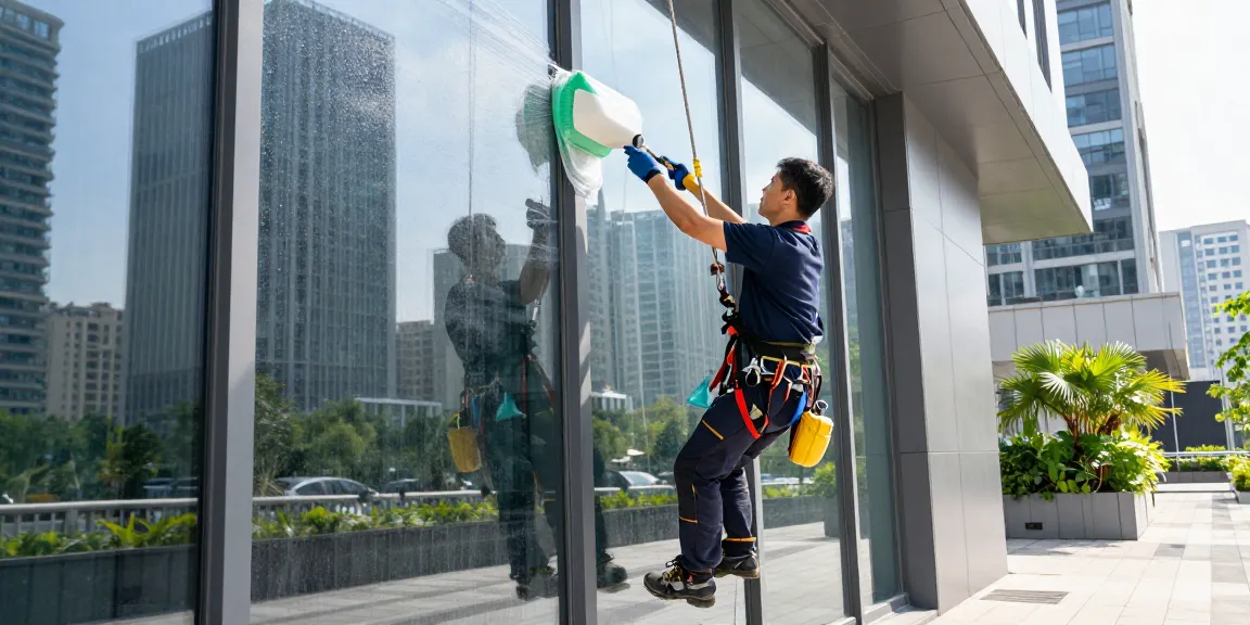 Hochwertige Glasreinigung in Dortmund von erfahrenem Techniker mit umweltfreundlichen Reinigungsmitteln, sauberem Stadtbild.