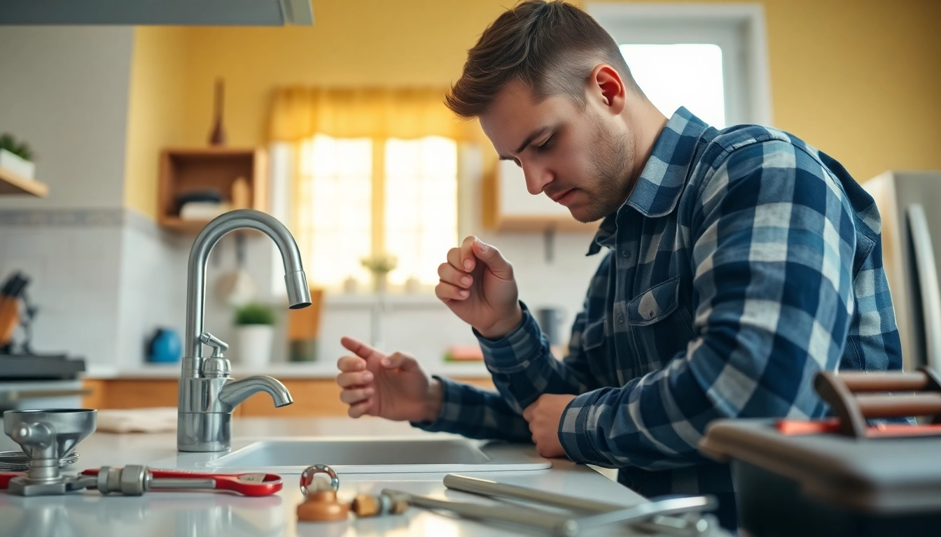 Local plumber fixing a kitchen sink, showcasing expert skills and craftsmanship.