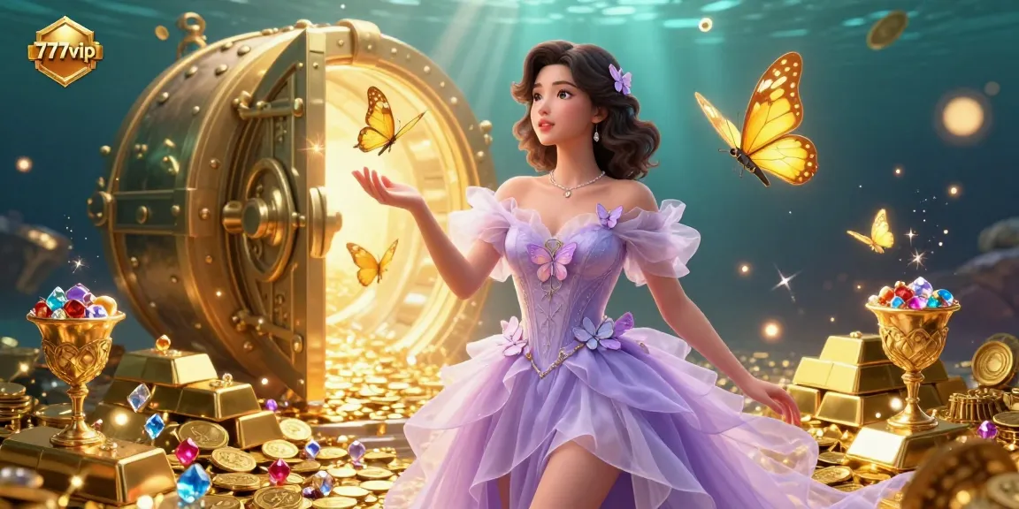 Experience the thrill of 777vip with stunning visuals of a golden casino world, golden treasures, and ethereal charm.