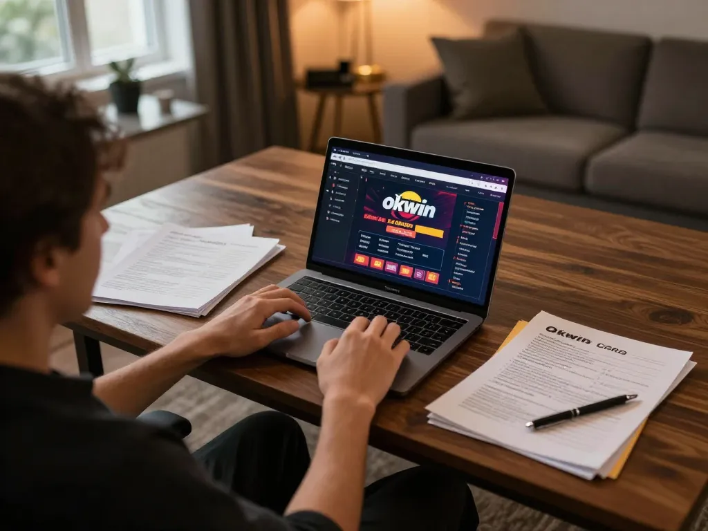 Engaging online gaming setup showcasing okwin casino interface with notes for strategic betting.