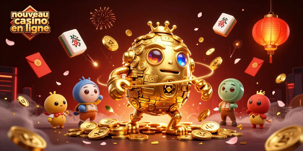 Profitez de l'expérience d'un nouveau casino en ligne avec un golem doré dynamique entouré d'éléments festifs.