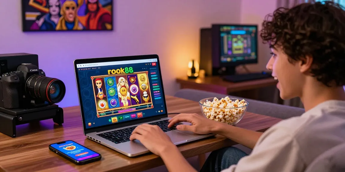 Experience the thrill of rokok88 slot on a cozy gaming setup with vibrant lights and excitement.