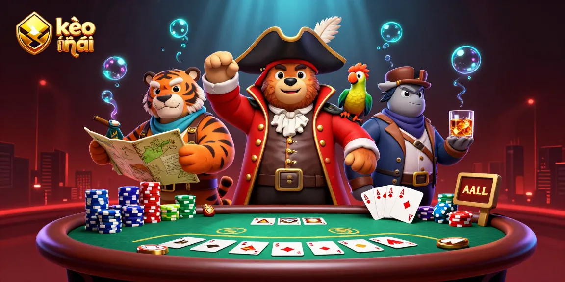 Engage with kèo nhà cái while exploring a vibrant 3D casino scene featuring poker excitement.