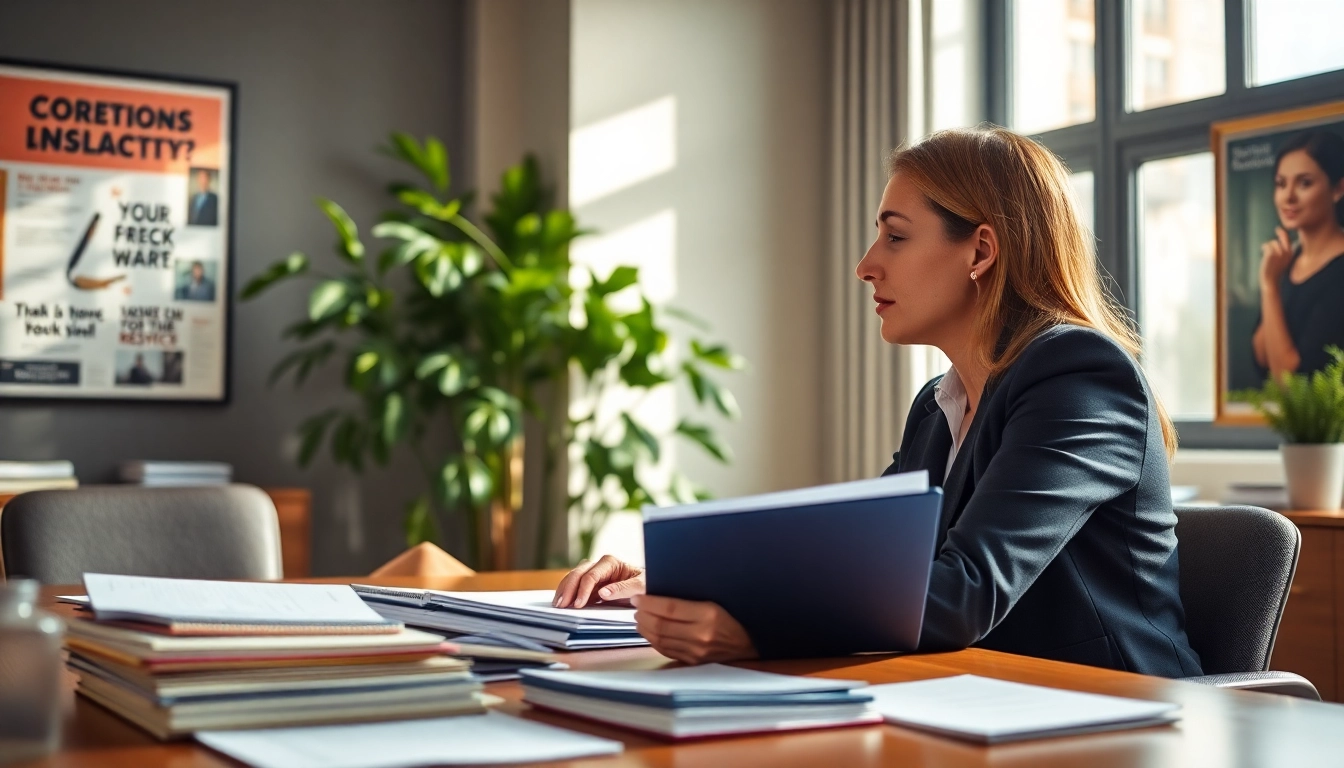 Career consultant discussing strategies with a client in a modern office.