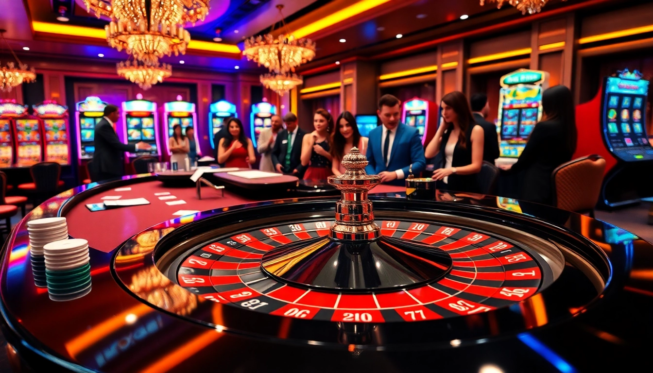 Players enjoying the thrill of NK88 casino games at a luxurious roulette table.