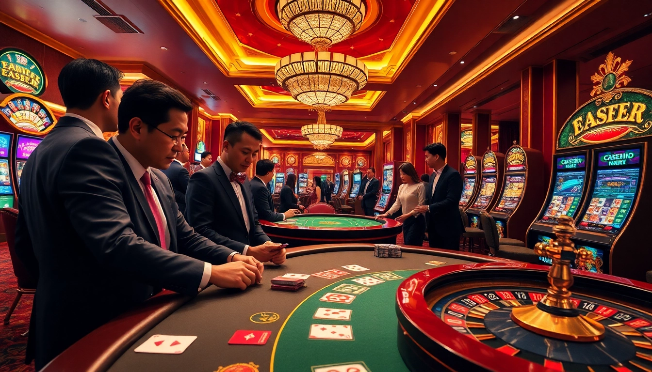 Gamblers enjoying the thrilling games at MM88COM casino, including poker and roulette.