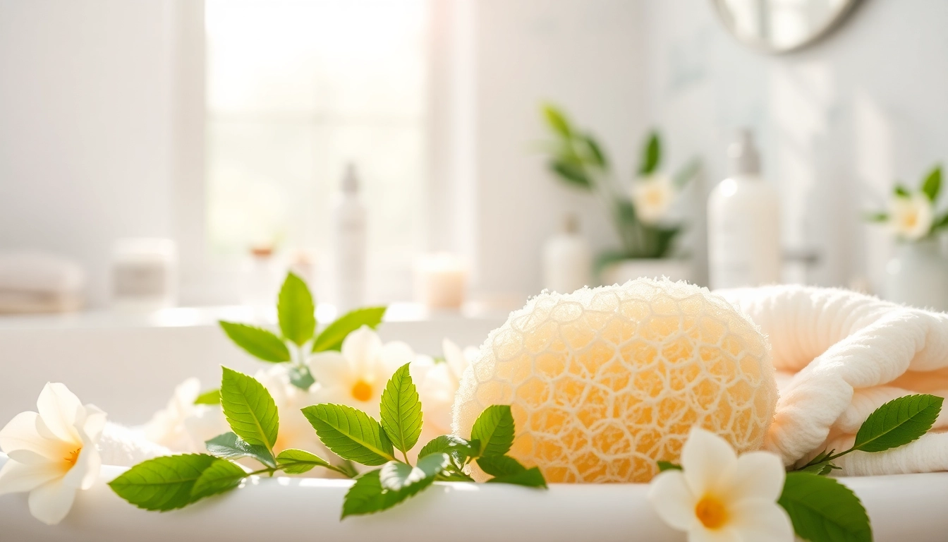 Clean and eco-friendly makeup remover loofah displayed in a bright, inviting bathroom.