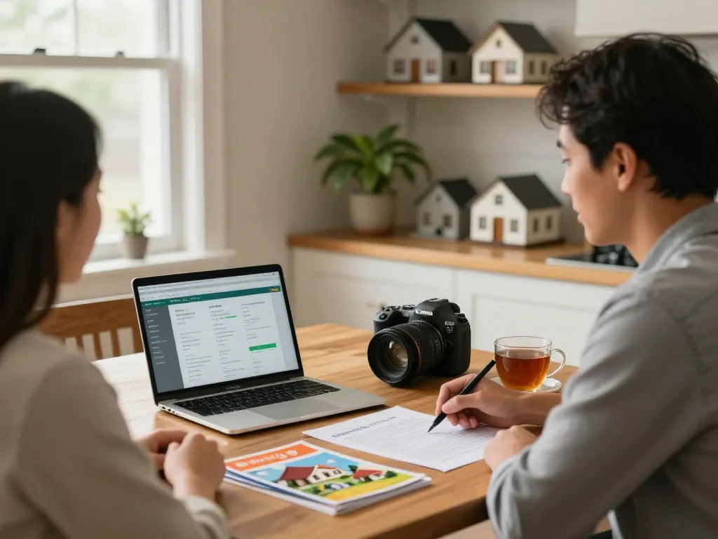 Home buyer discussing selling options to a homeowner, reflecting the we buy houses process in a cozy kitchen.