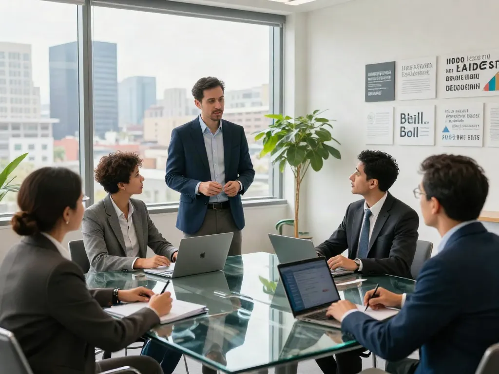 PedroVazPaulo Executive Coaching session with executives collaborating in a modern office environment.