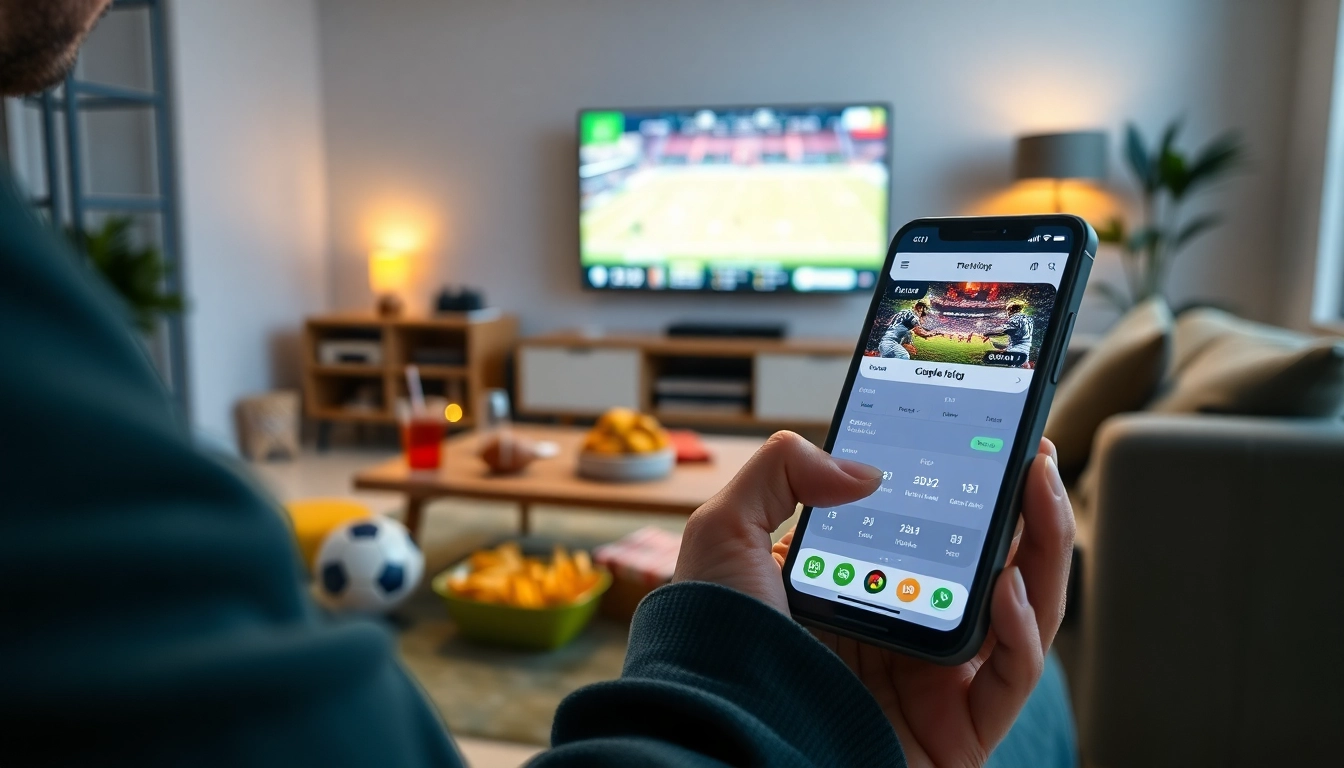 Engaging with the best sports betting apps in India while enjoying a sports event at home.