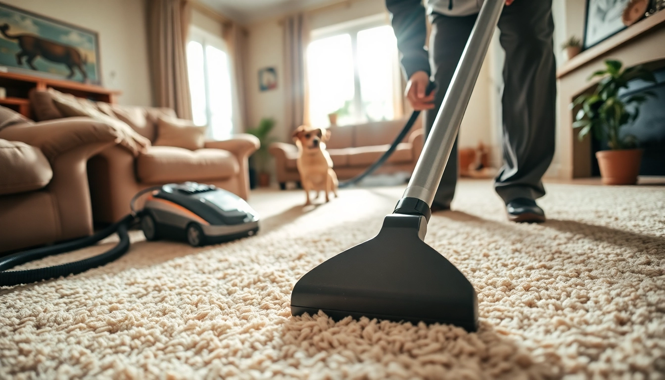 Efficient pet odor carpet cleaning service removing smells from a plush living room carpet.