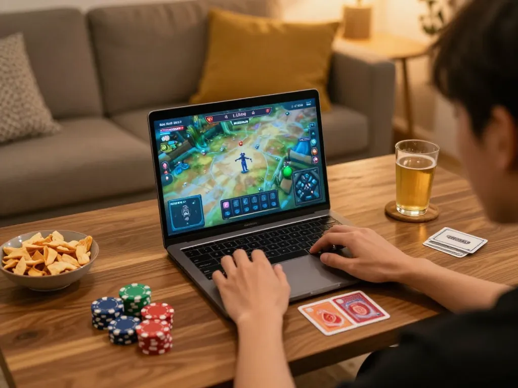 Engaging in an exciting Liêng game online from a cozy gaming setup