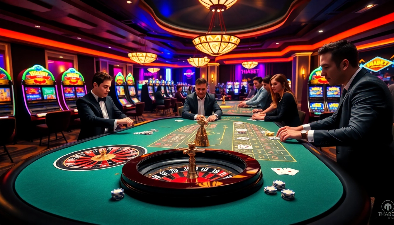 Engaging players at THABET casino enjoying high-stakes roulette and poker games.