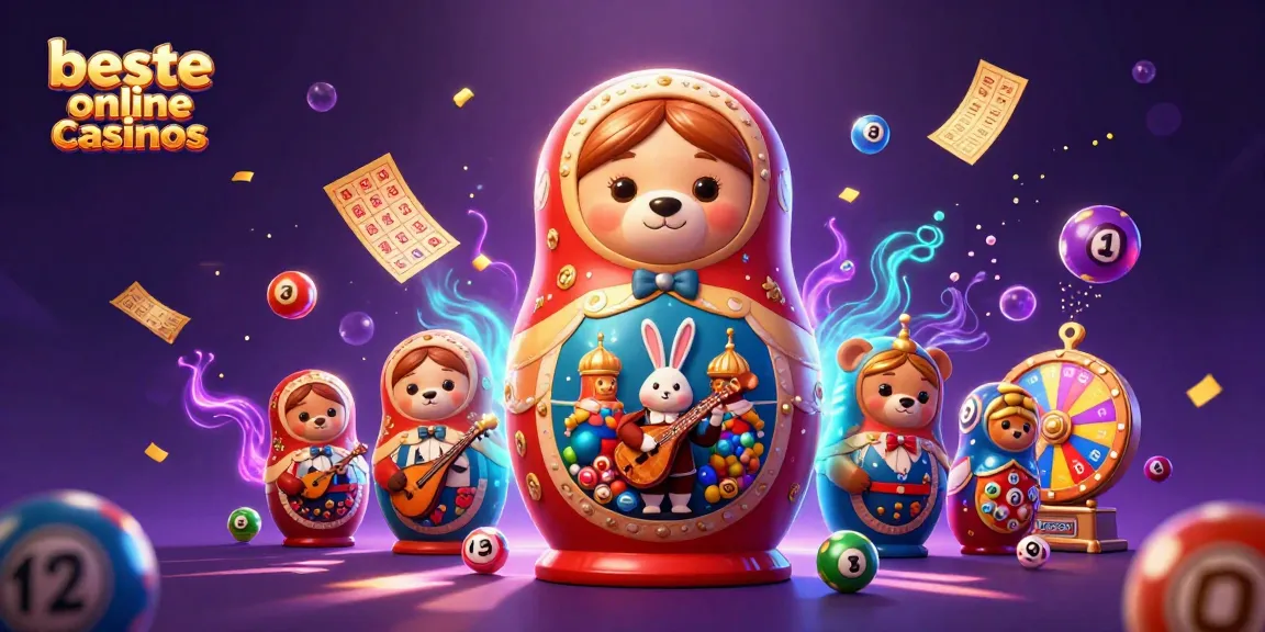 Engaging 3D scene showcasing beste online casinos with vibrant lottery elements and casino-themed characters.