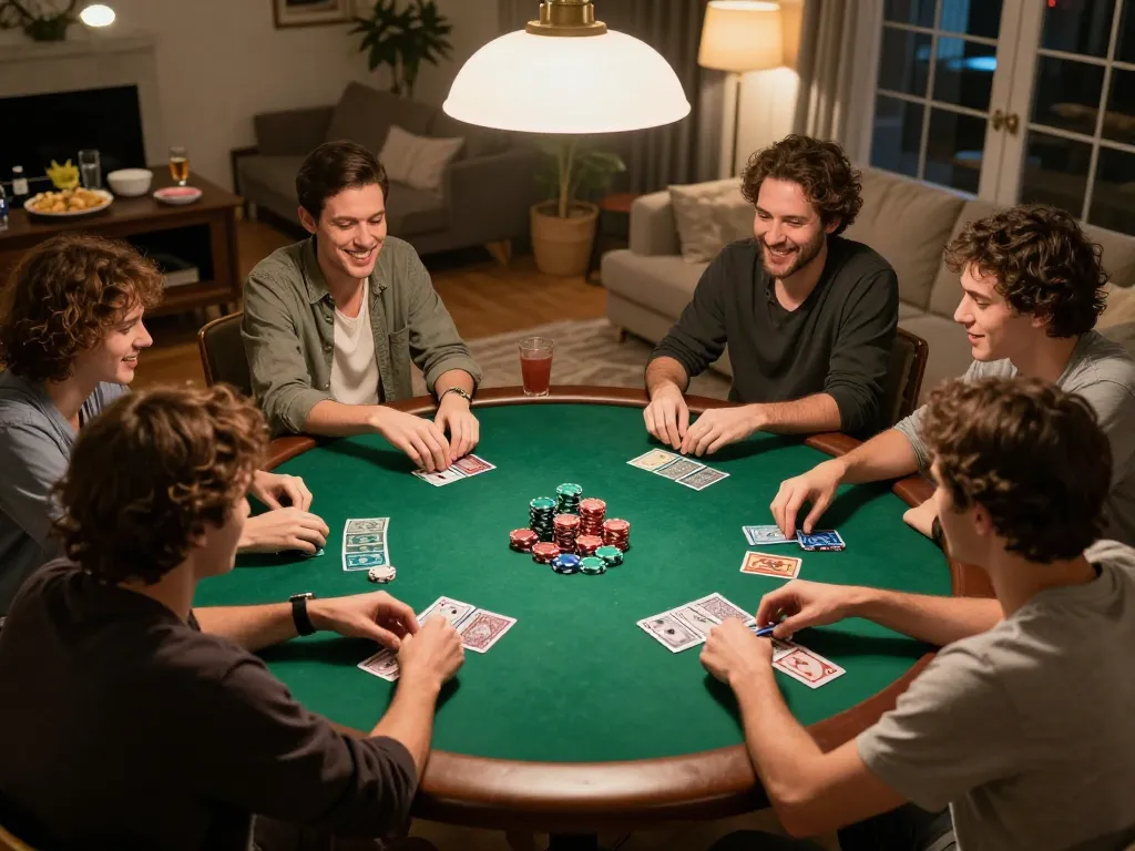 Engaged players enjoying poker night at home, showcasing the appeal of online casinos Canada.