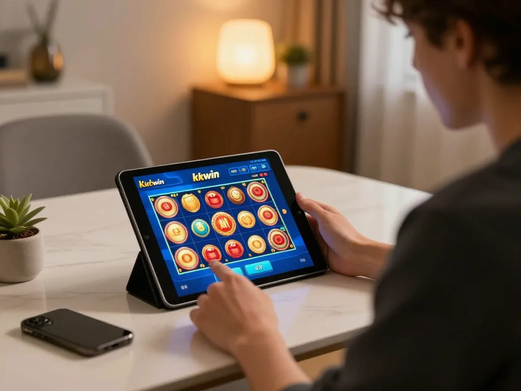 Player placing bets on kkwin app at home, enjoying a cozy online casino experience.