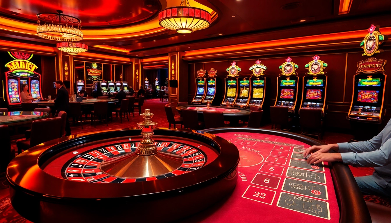 Experience the thrill of shbet with players engaged in high-stakes gaming at a luxurious casino.
