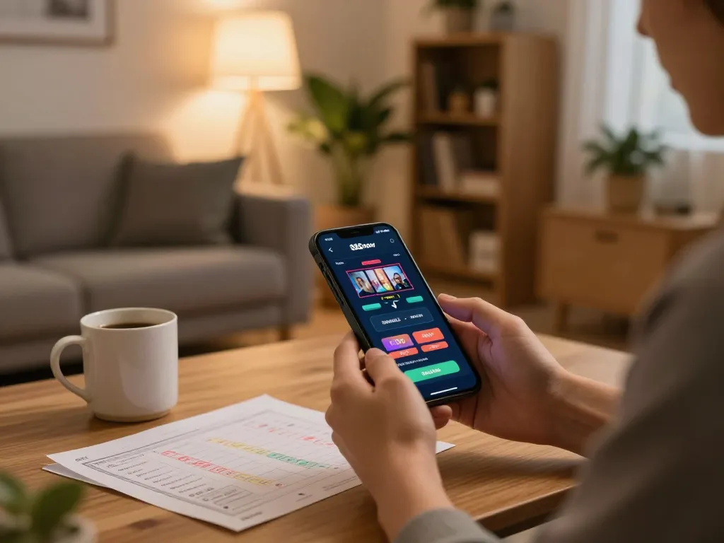 Engaging in online gaming through 888now đăng nhập with smartphone, showcasing a comfortable home environment.
