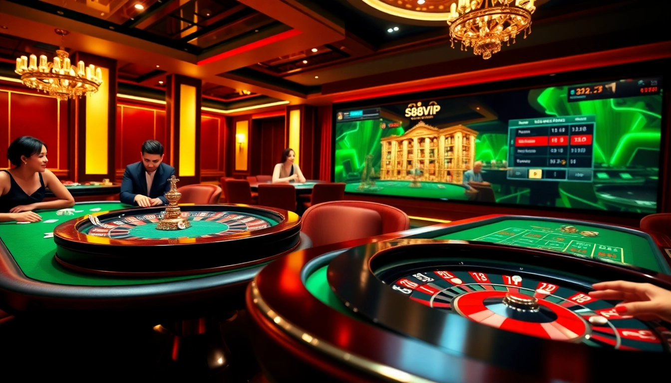 S88VIP online casino gaming scene featuring engaging players, vibrant casino tables, and high-stakes excitement.