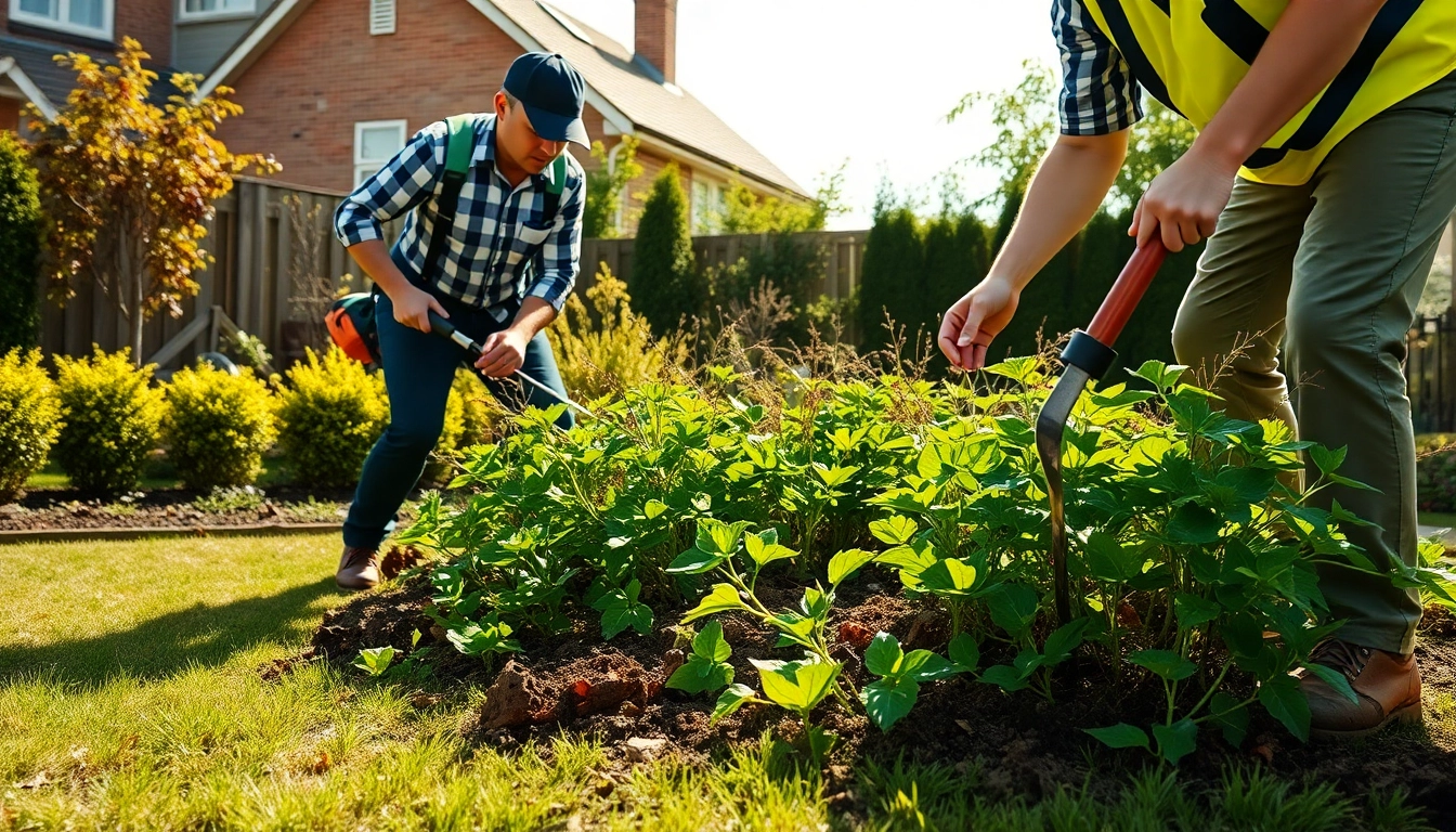 Expert team conducting Japanese Knotweed Removal with precision in a garden setting.