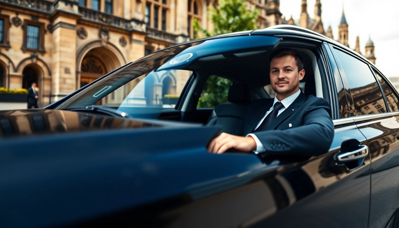 Experience Chauffeur Services Nottingham with a luxury car parked amidst Nottingham's urban landscape.