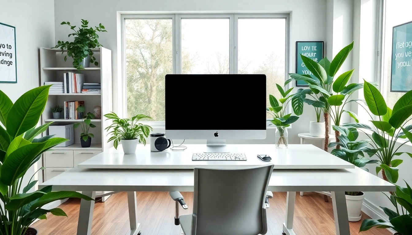 Bekijk de professionele werkruimte met een moderne computeropstelling op https://www.stofnodig.nl.