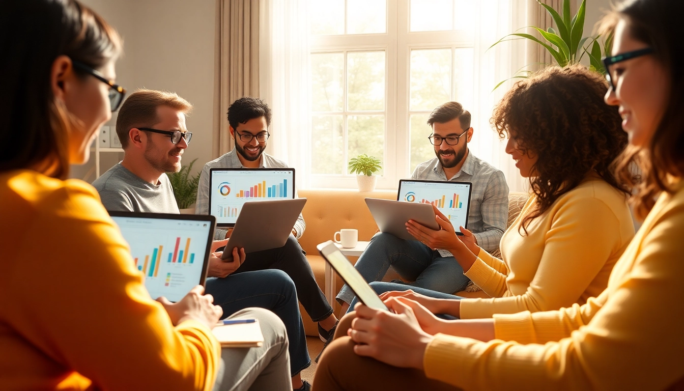 Engaging individuals on https://enqueteplein.nl sharing their insights on online surveys amidst a vibrant workspace.