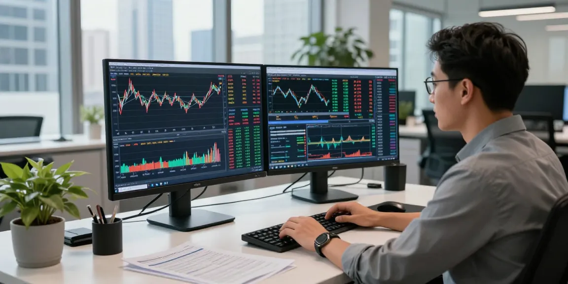 Real-time oil price live chart displayed on monitor, analyst updates market data in modern office setting.